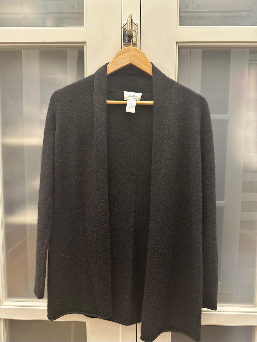 Neiman Marcus Cashmere Black Open-Front Cozy Drape Cardigan